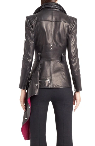 Shop Alexander Mcqueen Leather Peplum Biker Jacket In Black/ Nightshade