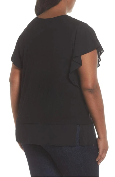 Shop Vince Camuto Ruffle Sleeve Mix Media Top In Rich Black