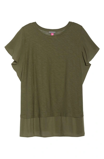 Shop Vince Camuto Ruffle Sleeve Mix Media Top In Legion Green
