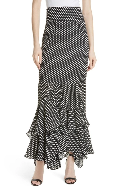 Shop Milly Dot Print Silk Georgette Skirt In Black/ White