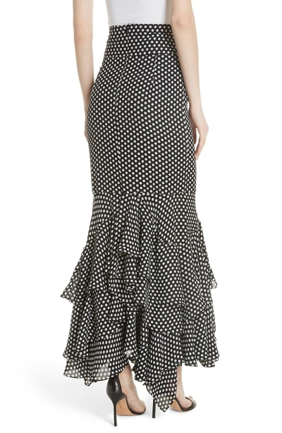 Shop Milly Dot Print Silk Georgette Skirt In Black/ White