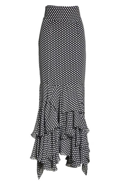 Shop Milly Dot Print Silk Georgette Skirt In Black/ White