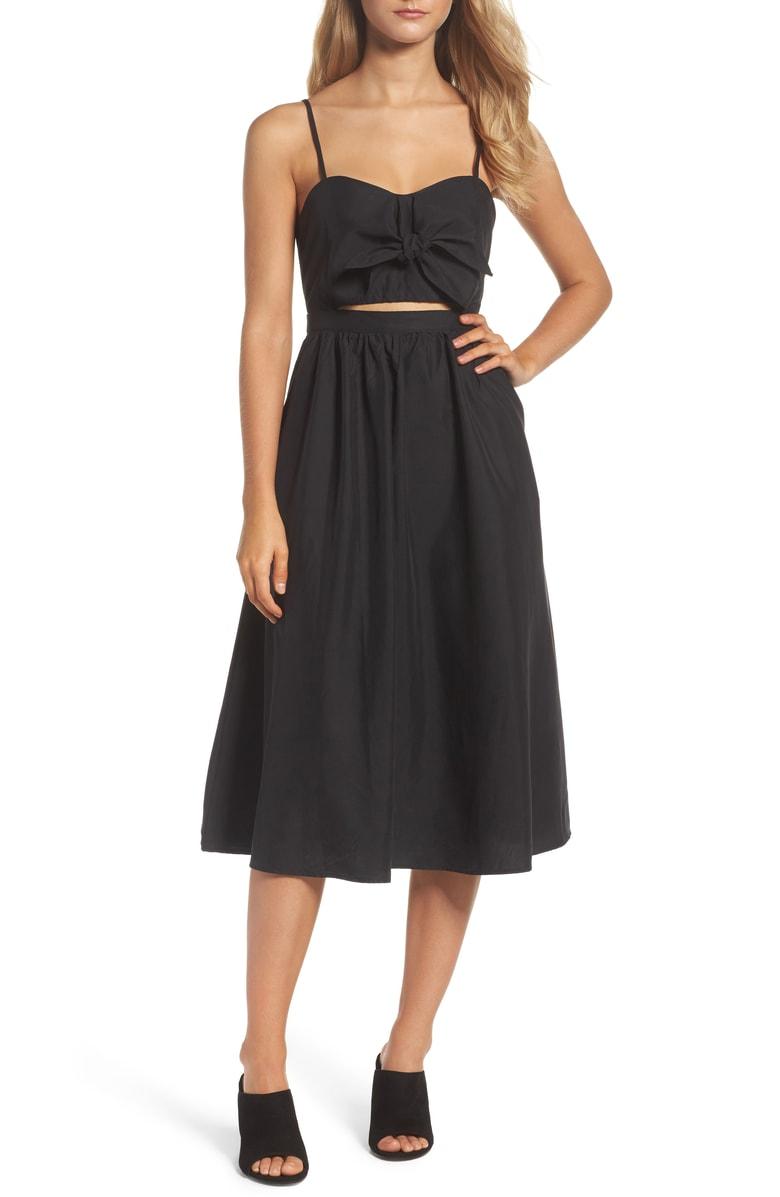 black tie front midi dress