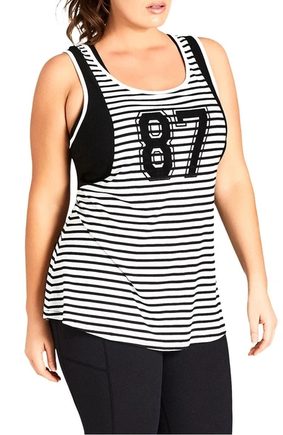 Shop City Chic 87 Stripe & Mesh Tank In Black/ White Stripe