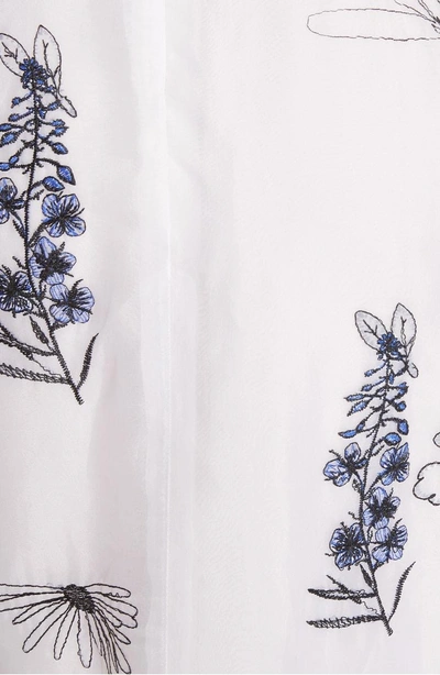 Shop Lela Rose Embroidered Silk Ruffle Midi Dress In Ivory / Cobalt