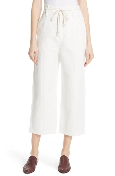 Shop Vince High Rise Linen Cotton Crop Pants In Off White