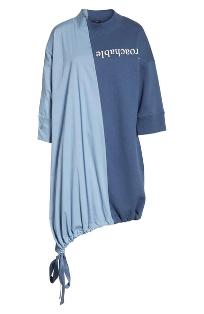 Shop Ji Oh Asymmetrical Mixed Media Dress In Blue