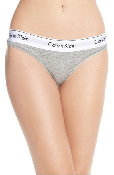 Shop Calvin Klein Logo Thong In Heather Grey