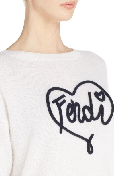Shop Fendi Heart Logo Cashmere Sweater In White
