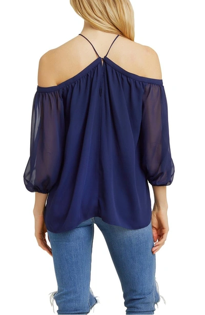 Shop 1.state Off The Shoulder Sheer Chiffon Blouse In Evening Sky