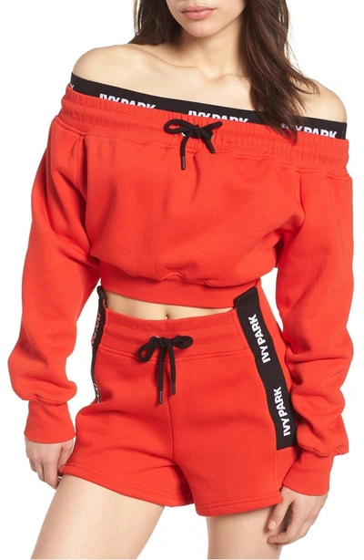 Ivy Park Off The Shoulder Crop Sweatshirt In Fiery Red | ModeSens