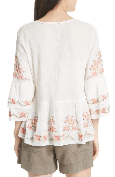 Shop Joie Kamile Embroidered Cotton Peasant Top In Porcelain