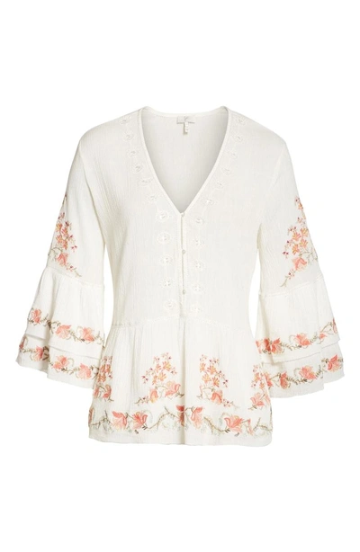 Shop Joie Kamile Embroidered Cotton Peasant Top In Porcelain