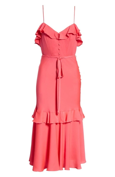 Shop Milly Petal Stretch Silk Midi Dress In Guava