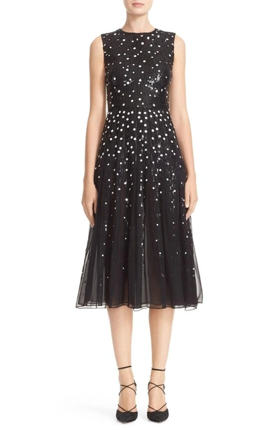 Shop Carolina Herrera Degrade Sequin Silk Midi Dress In Black/ White