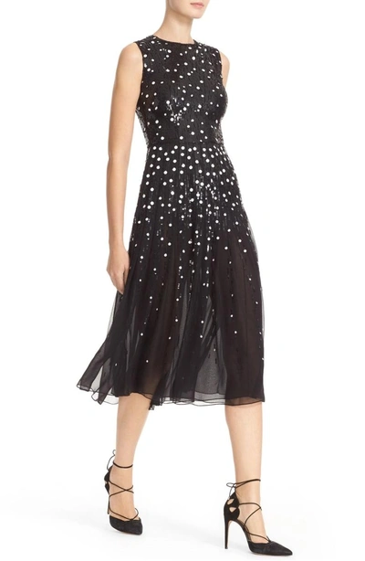 Shop Carolina Herrera Degrade Sequin Silk Midi Dress In Black/ White
