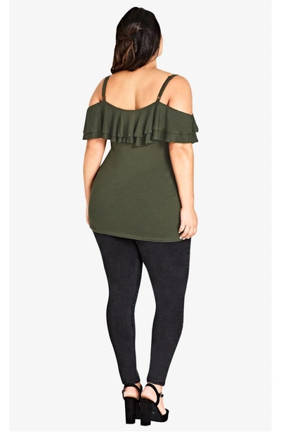 City Chic Ruffle Romance Off The Shoulder Top In Khaki