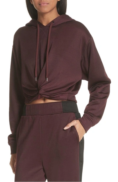 Shop Alexander Wang T Twist Front Crop Hoodie In Maroon