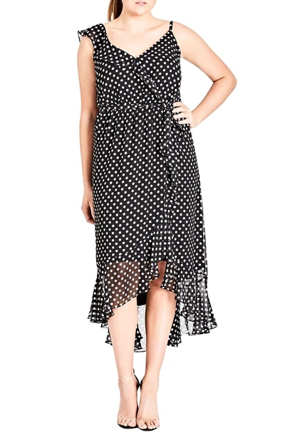 Shop City Chic Dot Asymmetrical Wrap Dress In White Spot