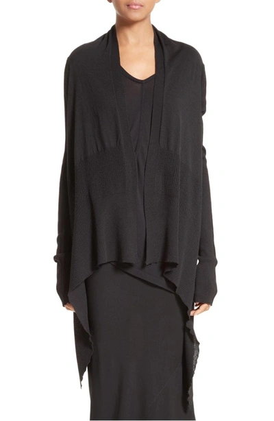 Shop Rick Owens Merino Wool Drape Cardigan In Black