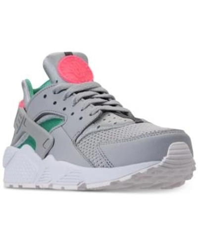 Shop Nike Men's Air Huarache Run Running Sneakers From Finish Line In Wolf Grey/sunset Pulse-