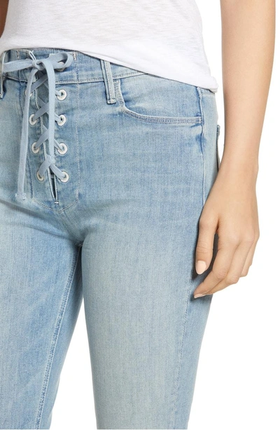 Shop Mother The Lace-up Dazzler High Waist Ankle Straight Leg Jeans In Tinge