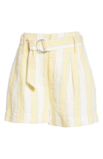 Shop Frame Belted Stripe Linen Shorts In Golden Haze Multi