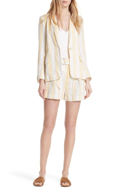 Shop Frame Belted Stripe Linen Shorts In Golden Haze Multi