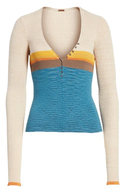 Shop Free People Frequency Ribbed Sweater In Blue Combo