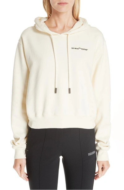 Shop Off-white Quotes Crop Hoodie In White Black