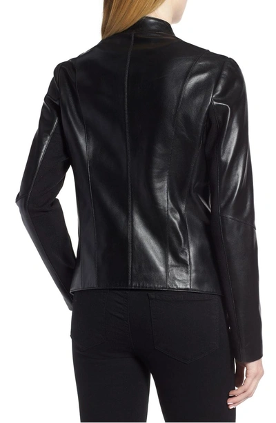 Shop Tahari Penelope Drape Front Leather Jacket In Black