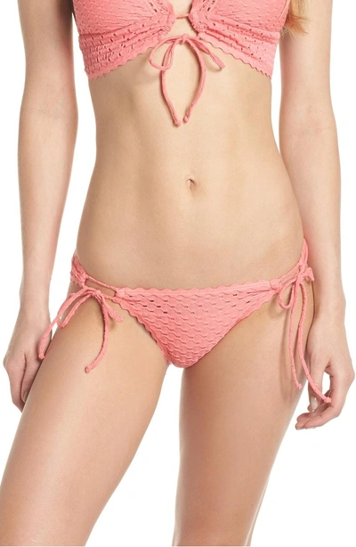 Shop Robin Piccone Side Tie Bikini Bottoms In Salmon