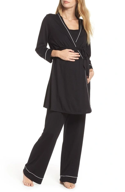 Shop Cosabella Let Me Sleep Maternity/nursing Pajamas & Robe Set In Black/ Ivory