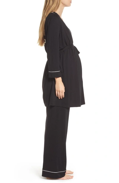 Shop Cosabella Let Me Sleep Maternity/nursing Pajamas & Robe Set In Black/ Ivory