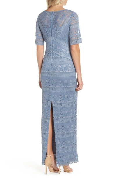 Shop Adrianna Papell Lace Stripe Gown In Dusty Blue