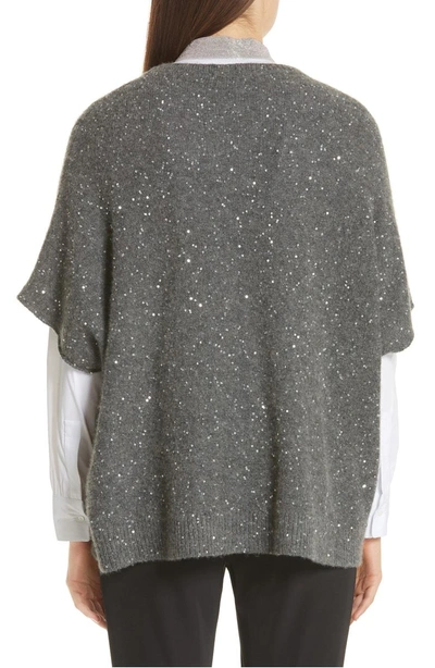 Shop Fabiana Filippi Sequin Wool, Silk & Cashmere Blend Poncho In Graphite