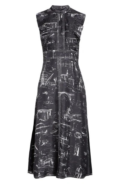 Shop Burberry Parker Landmark Print Silk Dress In Black