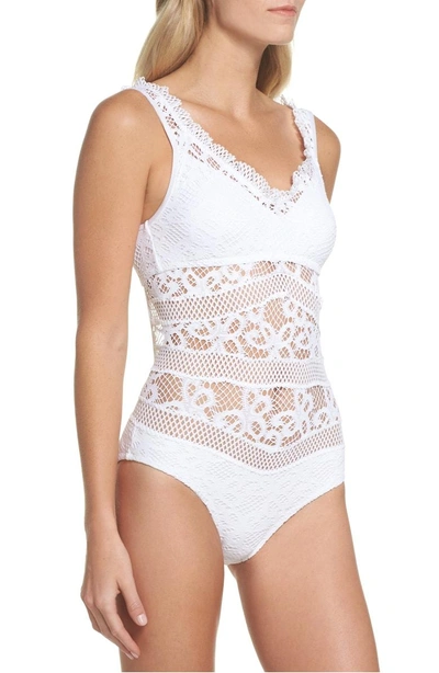 Shop Becca Color Play Crochet One-piece Swimsuit In White