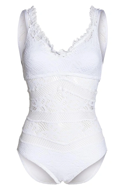 Shop Becca Color Play Crochet One-piece Swimsuit In White