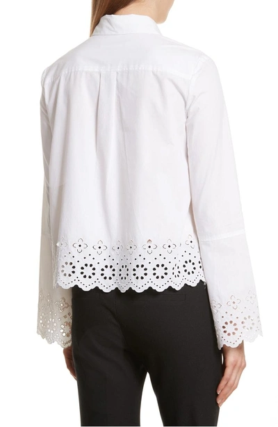 Shop Derek Lam 10 Crosby Embroidered Poplin Top In Optic White