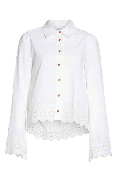 Shop Derek Lam 10 Crosby Embroidered Poplin Top In Optic White