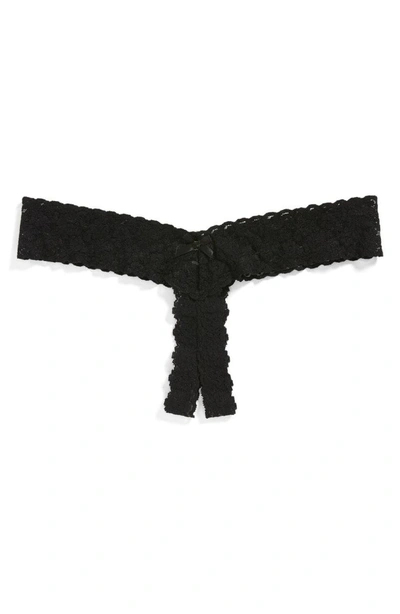 Shop Hanky Panky 'signature Lace' Open Gusset Thong In Black