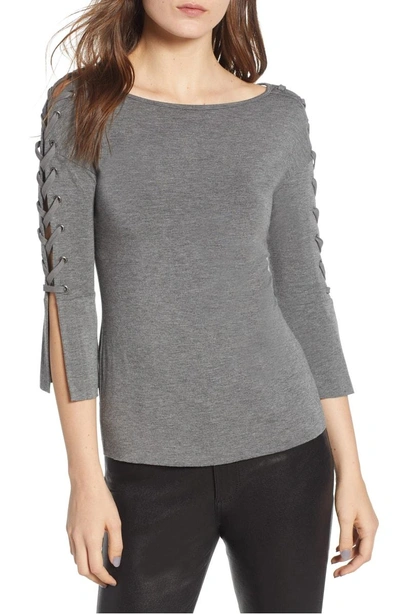 Shop Bailey44 Alma Mater Laced Trumpet Sleeve Top In Marengo