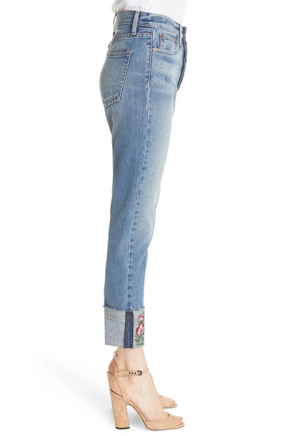 Shop Alice And Olivia Ao. La Amazing Embroidered Cuff Slim Girlfriend Jeans In Fools Rush In Big Blooms