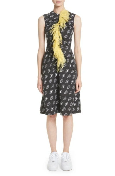 Shop Ashley Williams Bunny Sheath Dress With Ostrich Feather Trim In Black Daisy
