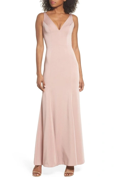 Shop Jenny Yoo Jade Luxe Crepe V-neck Gown In Whipped Apricot