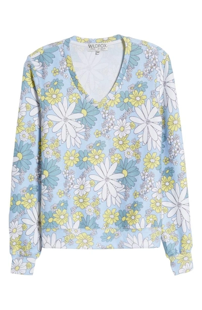 Shop Wildfox Daisy Wallpaper - Baggy Beach Jumper V-neck Pullover In Multi