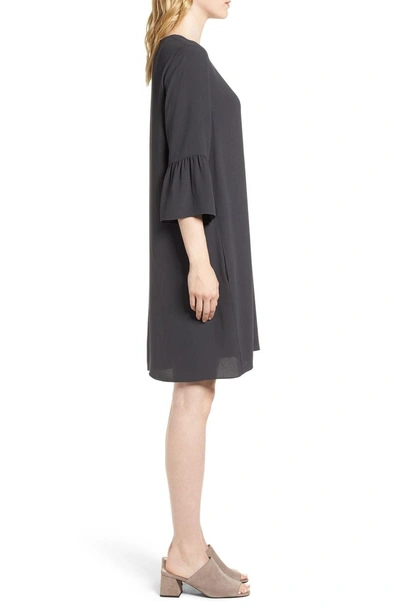 Shop Eileen Fisher Flare Sleeve Silk Dress In Graphite