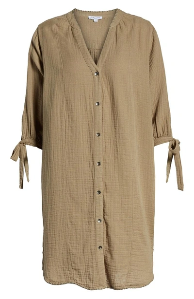 Shop Splendid Whipstitch Tie Sleeve Shirtdress In Olive