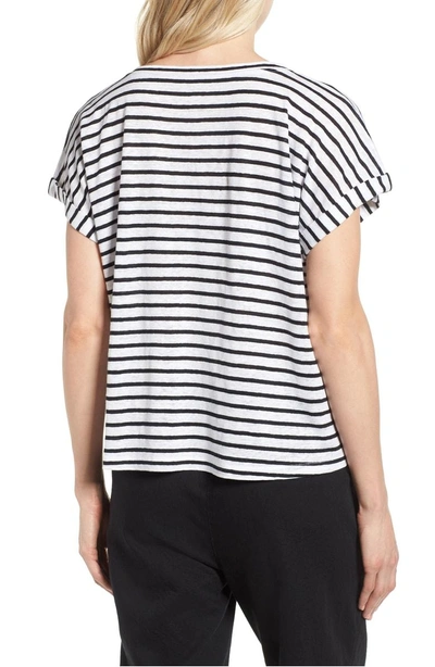 Shop Eileen Fisher Stripe Boxy Organic Linen Top In White/ Black